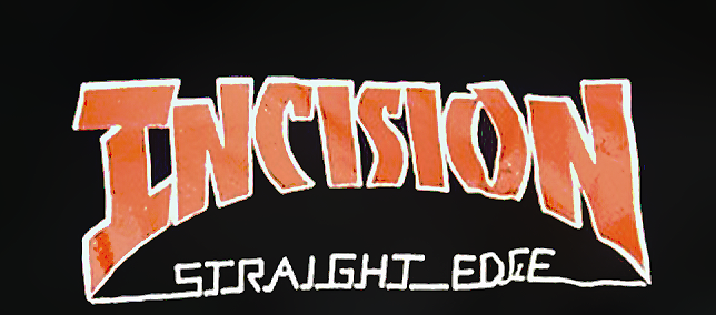 The second Incision t-shirt design, featuring the third logo used in September and October of 1993. T-shirt created and designed by Darryl DeHaan.