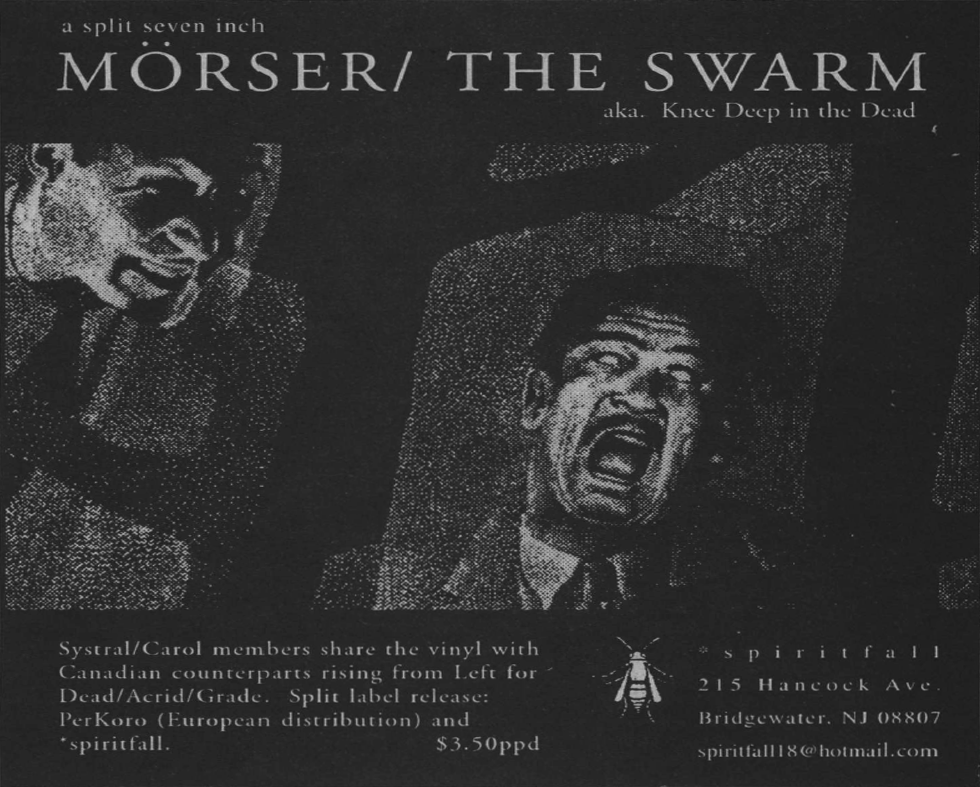 The Swarm aka Knee Deep in the Dead / Mörser split 7" add, circa November 1998.
