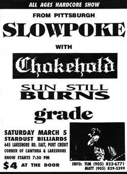 Sun Still Burns playing live at Stardust Billiards on March 5th 1994 with Slowpoke, Chokehold and Grade (their first show under the new name)