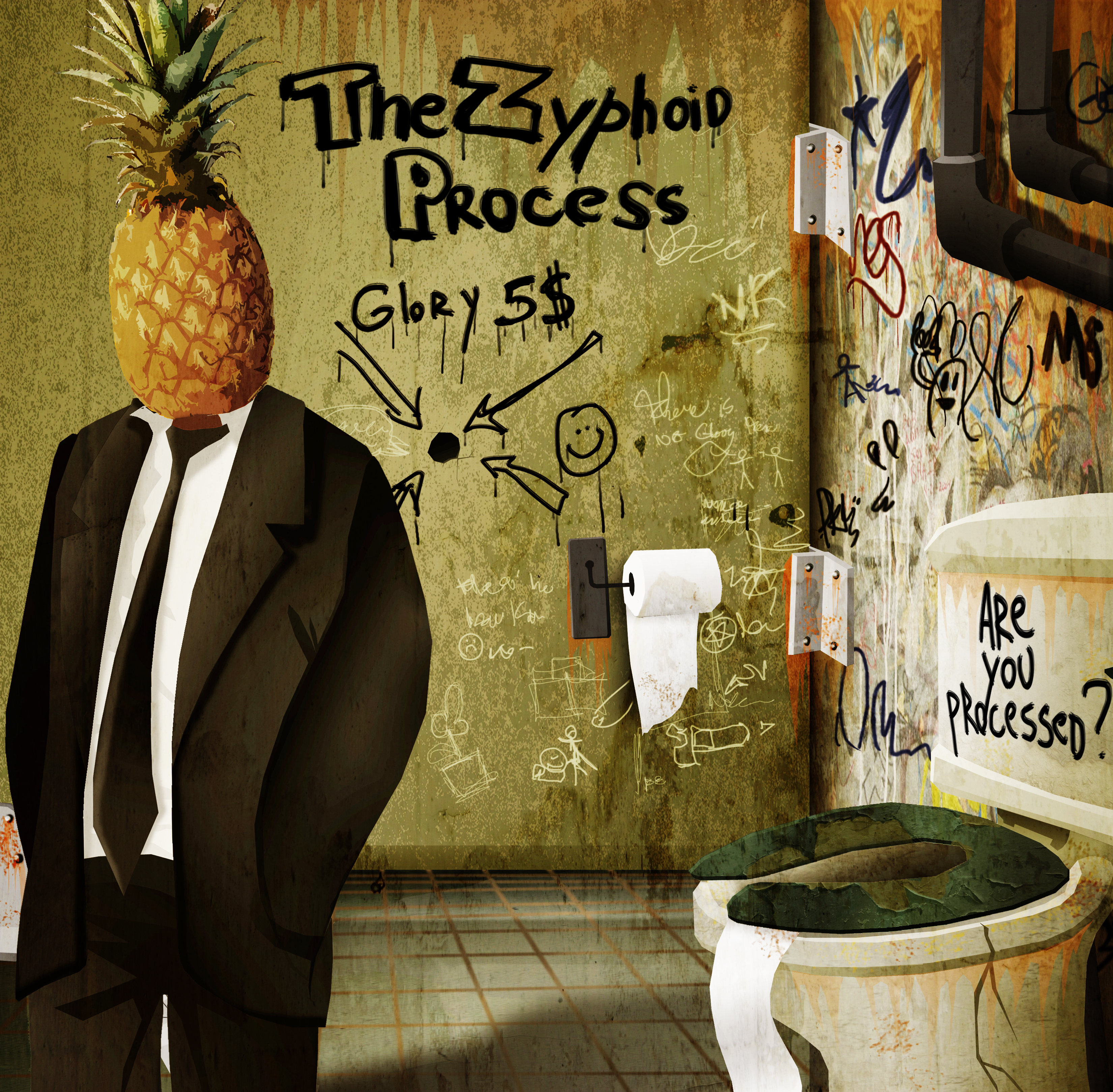 The Zyphoid Process demo/EP "Are You Processed?". Artwork by Nicolas Kudeljian